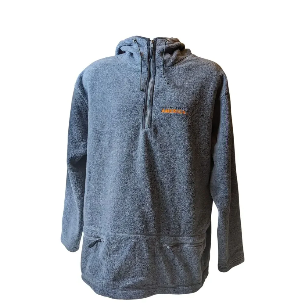 Perry Ellis Hoodie Mens Large Fleece Pullover Jacket Blue Zip Pockets Sweatshirt - Picture 9 of 16